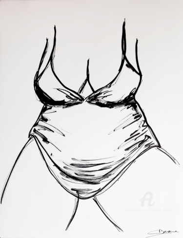 Dessin intitulée "Rondeurs 3" par Christine Barone, Œuvre d'art originale, Marqueur