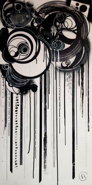 Drawing titled "Cercles 1" by Christine Barone, Original Artwork, Marker Mounted on Wood Stretcher frame