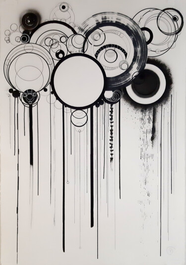 Рисунок под названием "Cercles 2" - Christine Barone, Подлинное произведение искусства, Маркер