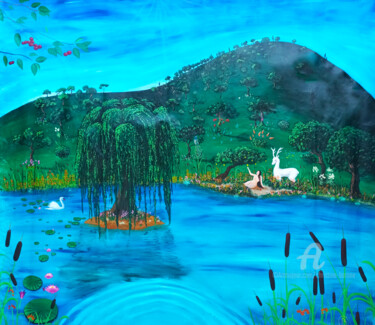 Peinture intitulée "Au bord du lac" par Christine Barone, Œuvre d'art originale, Acrylique