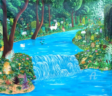 Painting titled "Rivière luxuriante" by Christine Barone, Original Artwork, Acrylic