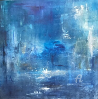 Картина под названием "Bleu de bleu V" - Christine Barth Mroz, Подлинное произведение искусства, Акрил Установлен на Деревян…
