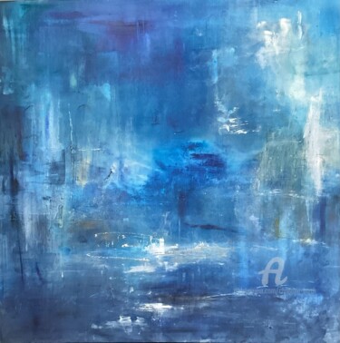 Painting titled "Bleu de bleu V" by Christine Barth Mroz, Original Artwork, Acrylic Mounted on Wood Stretcher frame