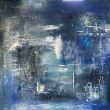 Painting titled "Blue graffiti" by Christine Barth Mroz, Original Artwork, Acrylic Mounted on Wood Stretcher frame