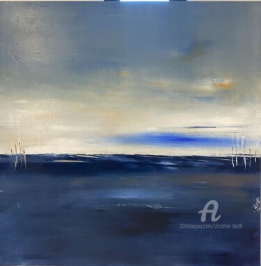 Painting titled "Au loin les bateaux…" by Christine Barth Mroz, Original Artwork, Acrylic Mounted on Wood Stretcher frame