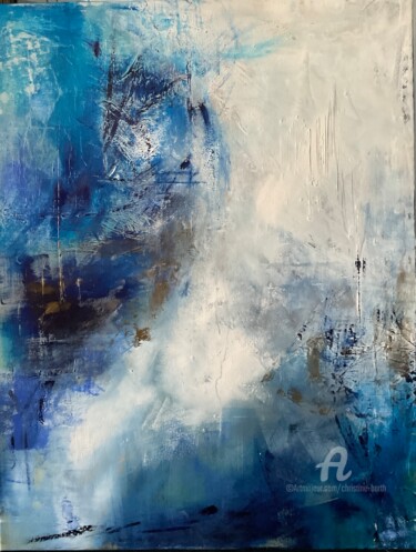 Schilderij getiteld "Une averse de bleus" door Christine Barth Mroz, Origineel Kunstwerk, Acryl Gemonteerd op Frame voor hou…