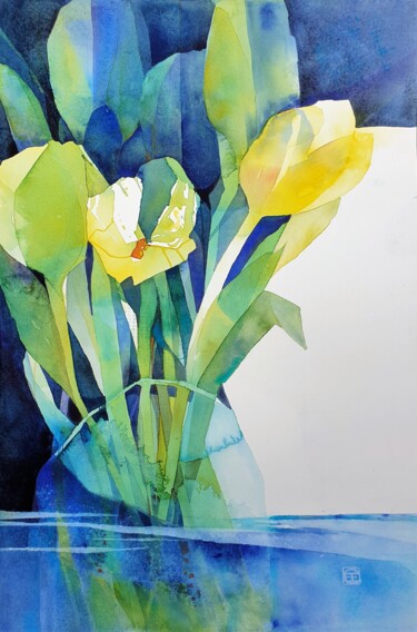 Schilderij getiteld "Le vase" door Christine Berlinson-Eßer, Origineel Kunstwerk, Aquarel