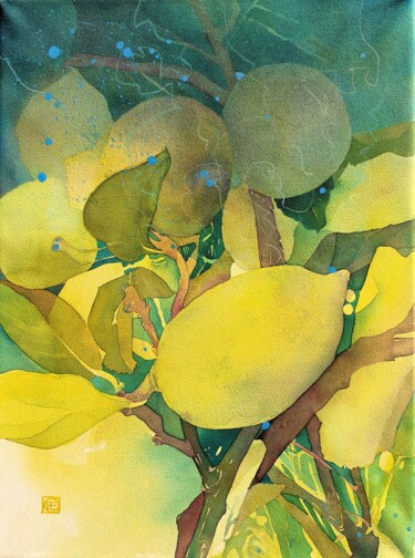 Malerei mit dem Titel "Le temps des citrons" von Christine Berlinson-Eßer, Original-Kunstwerk, Aquarell