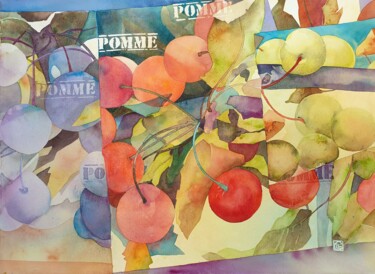 Malerei mit dem Titel "Pomme,pomme,pomme,p…" von Christine Berlinson-Eßer, Original-Kunstwerk, Aquarell