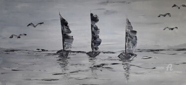 Painting titled "Bateaux fantomes" by Christine Catrevaux, Original Artwork, Acrylic