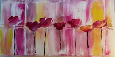Painting titled "Fleurs" by Christine Catrevaux, Original Artwork, Acrylic