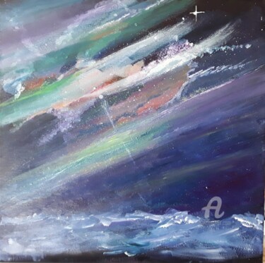 Painting titled "Nuit boreale" by Christine Catrevaux, Original Artwork, Acrylic