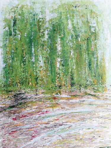 Painting titled "Un saule en été" by Christine Catrevaux, Original Artwork, Acrylic