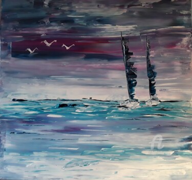 Painting titled "Bleu tempete" by Christine Catrevaux, Original Artwork, Acrylic