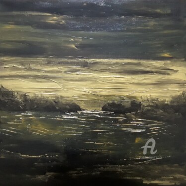 Peinture intitulée "Le marais nuit dorée" par Christine Catrevaux, Œuvre d'art originale, Acrylique