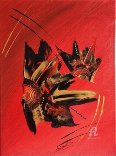 Malerei mit dem Titel "Aka to kin" von Christine Chabroud, Original-Kunstwerk, Acryl