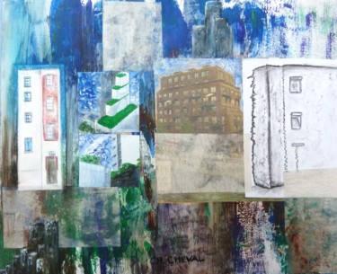 Peinture intitulée "Ville" par Christine Cheval, Œuvre d'art originale, Collages