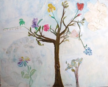 Dessin intitulée "Arbre à fleurs" par Christine Cheval, Œuvre d'art originale, Autre