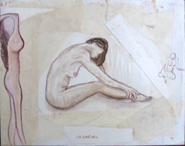 Desenho intitulada "3 Nus" por Christine Cheval, Obras de arte originais, Outro
