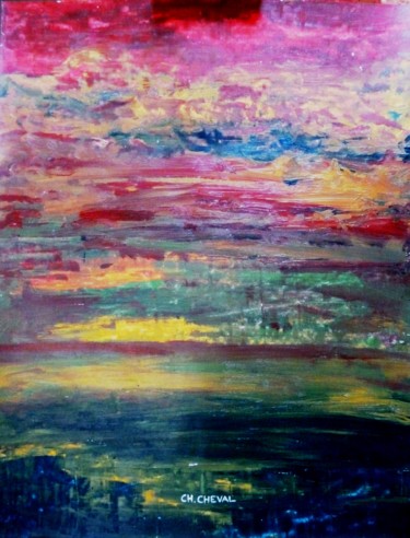 Peinture intitulée "Terre enflammée" par Christine Cheval, Œuvre d'art originale, Acrylique