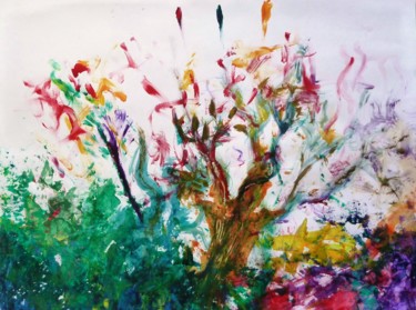 Peinture intitulée "Arbre à couleurs" par Christine Cheval, Œuvre d'art originale, Acrylique