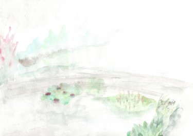 Schilderij getiteld "Etang éphèmere" door Christine Cheval, Origineel Kunstwerk, Aquarel