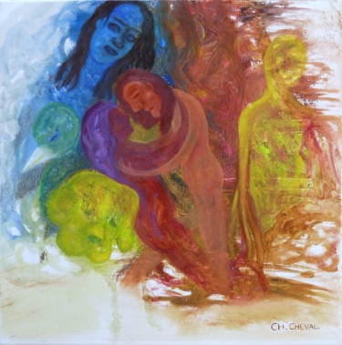 Peinture intitulée "Esprits premiers" par Christine Cheval, Œuvre d'art originale, Huile