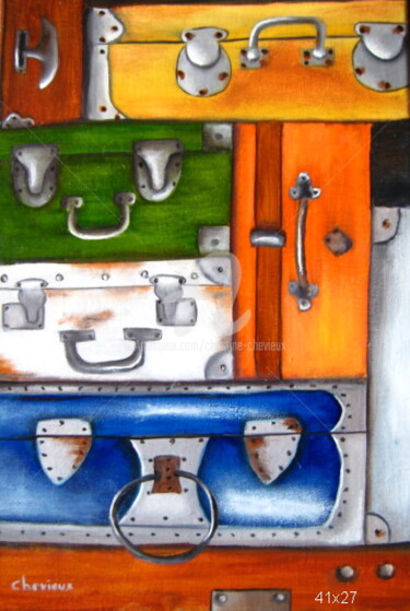 Painting titled "valises 14" by Christine Chevieux, Original Artwork, Oil