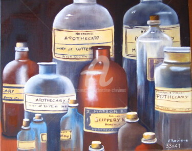 Pintura titulada "pharmacie" por Christine Chevieux, Obra de arte original, Oleo