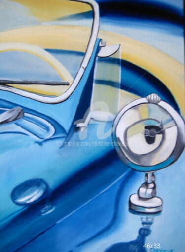 Ζωγραφική με τίτλο "Ww bleue" από Christine Chevieux, Αυθεντικά έργα τέχνης, Λάδι Τοποθετήθηκε στο Ξύλινο φορείο σκελετό