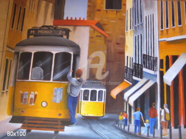 Painting titled "lisbonne 4" by Christine Chevieux, Original Artwork, Oil