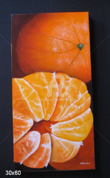 Painting titled "clementines 2" by Christine Chevieux, Original Artwork, Oil Mounted on Wood Stretcher frame