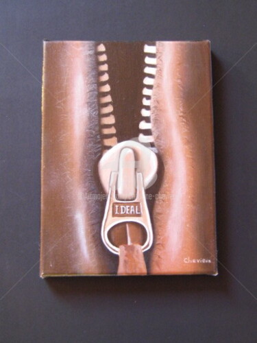Painting titled "zip" by Christine Chevieux, Original Artwork, Oil Mounted on Wood Stretcher frame