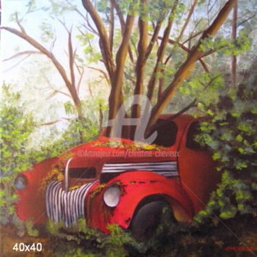 Painting titled "Vieilles voiture ro…" by Christine Chevieux, Original Artwork, Oil