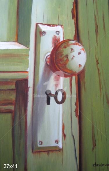 Peinture intitulée "porte verte" par Christine Chevieux, Œuvre d'art originale, Huile