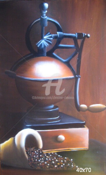 Peinture intitulée "vieux moulin à cafe" par Christine Chevieux, Œuvre d'art originale, Huile