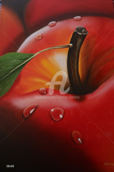 Peinture intitulée "pommes mouillées" par Christine Chevieux, Œuvre d'art originale, Huile