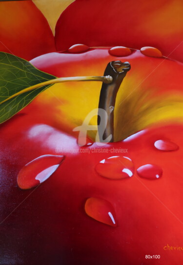 Peinture intitulée "pomme mouillée" par Christine Chevieux, Œuvre d'art originale, Huile Monté sur Châssis en bois