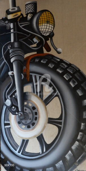 Pintura titulada "pneu !" por Christine Chevieux, Obra de arte original, Oleo Montado en Bastidor de camilla de madera
