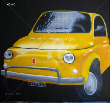 Painting titled "Fiat 500" by Christine Chevieux, Original Artwork, Oil