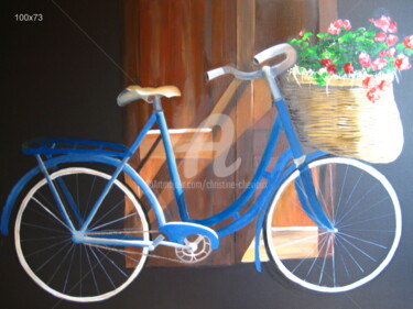 Painting titled "Vieille bicyclette" by Christine Chevieux, Original Artwork, Oil