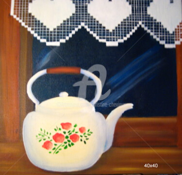 Peinture intitulée "Heure du thé" par Christine Chevieux, Œuvre d'art originale, Huile