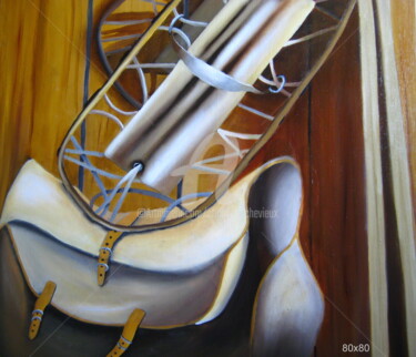 Peinture intitulée "Vieilles raquettes" par Christine Chevieux, Œuvre d'art originale, Huile
