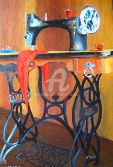 Peinture intitulée "Vieille machine à c…" par Christine Chevieux, Œuvre d'art originale, Huile