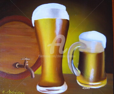 Painting titled "Biere" by Christine Chevieux, Original Artwork, Oil