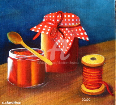 Painting titled "confiture" by Christine Chevieux, Original Artwork, Oil