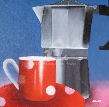 Painting titled "café 3" by Christine Chevieux, Original Artwork, Oil