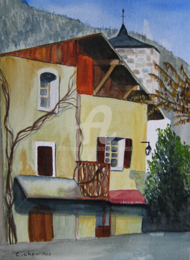 Painting titled "samoens" by Christine Chevieux, Original Artwork, Watercolor