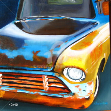 Painting titled "vieille voiture 1" by Christine Chevieux, Original Artwork