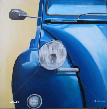Painting titled "2 CV" by Christine Chevieux, Original Artwork, Oil Mounted on Wood Stretcher frame